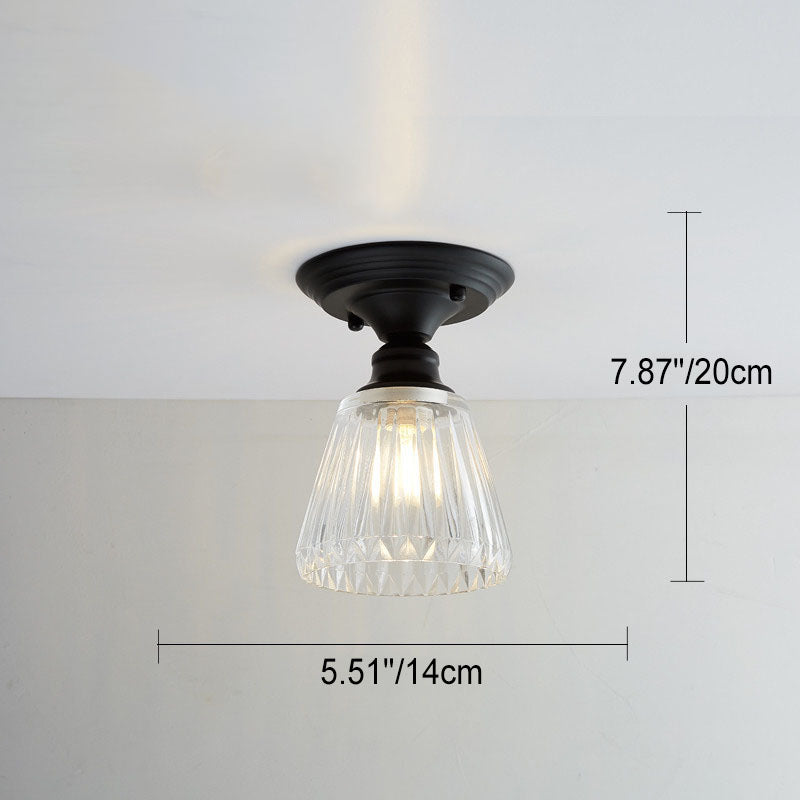 Nordic Vintage Glass Floral Round Geometry 1-Light Semi-Flush Mount Ceiling Light Lumendat