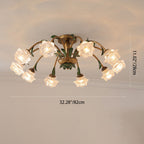 Traditional Rustic Floral Iron Glass 6/8/10 Light Semi-Flush Mount Ceiling Light For Living Room Lumendat