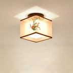 Traditional Chinese Square Iron Fabric 1-light Semi-flush Mount Ceiling Light for Hallway