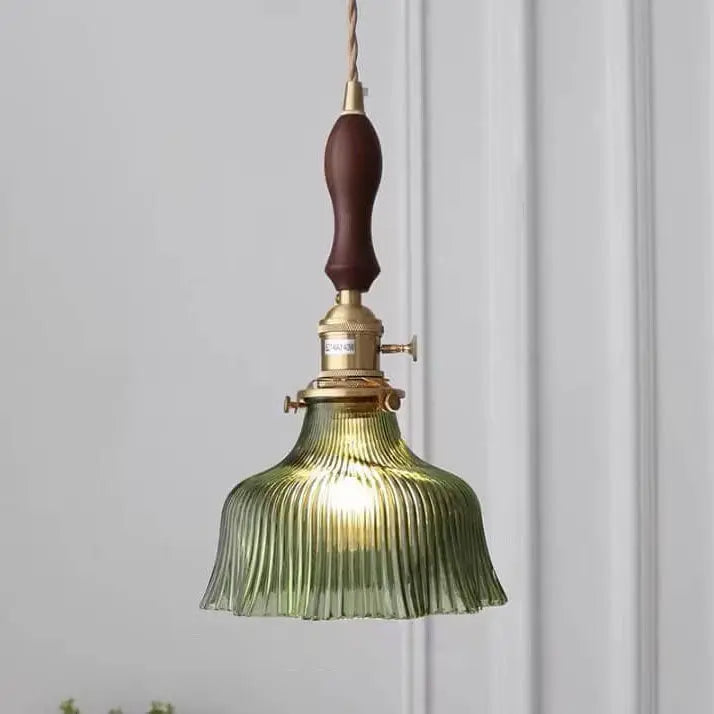 Nordic Modern Minimalist Flower Copper Walnut Glass 1-light Pendant Light Lumendat