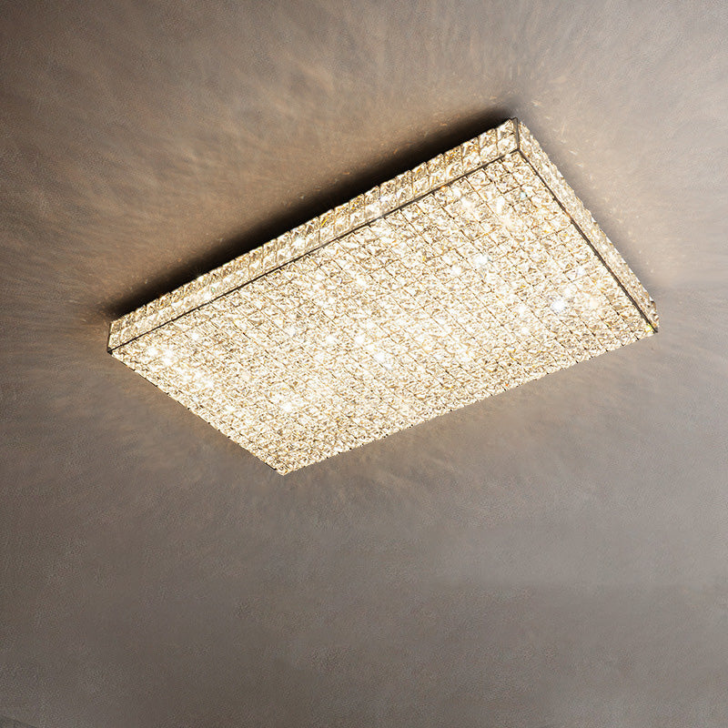 Modern Luxury Stainless Steel Crystal Round Square Rectangular LED Flush Mount Ceiling Light For Living Room Lumendat