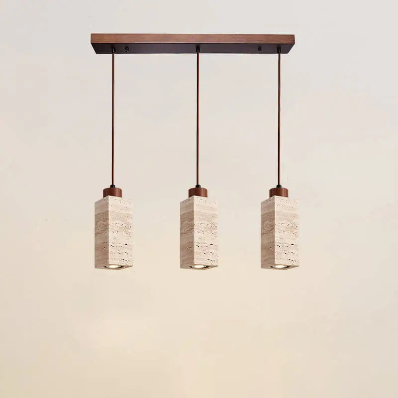 Japanese Wabi-sabi Solid Wood Stone 1/2/3-light Island Light Chandelier BulbSquare