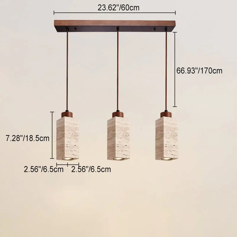 Japanese Wabi-sabi Solid Wood Stone 1/2/3-light Island Light Chandelier BulbSquare