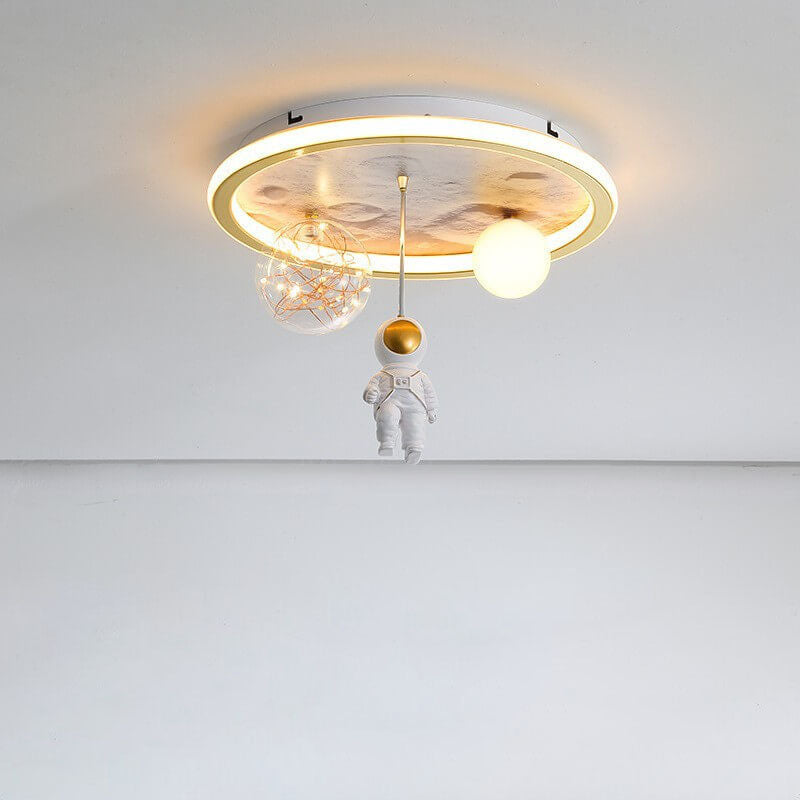 Lumendat Children Creative Cartoon Astronaut Moon Acrylic LED Kids Flush Mount Ceiling Light Lumendat