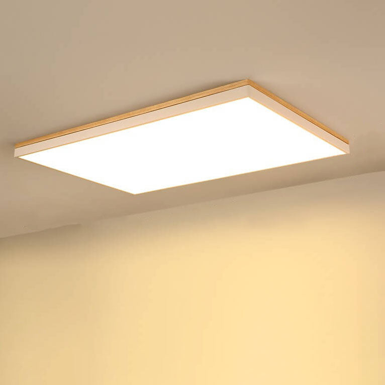 Modern Minimalist Solid Wood Acrylic Square Rectangle LED Flush Mount Ceiling Light for Living Room