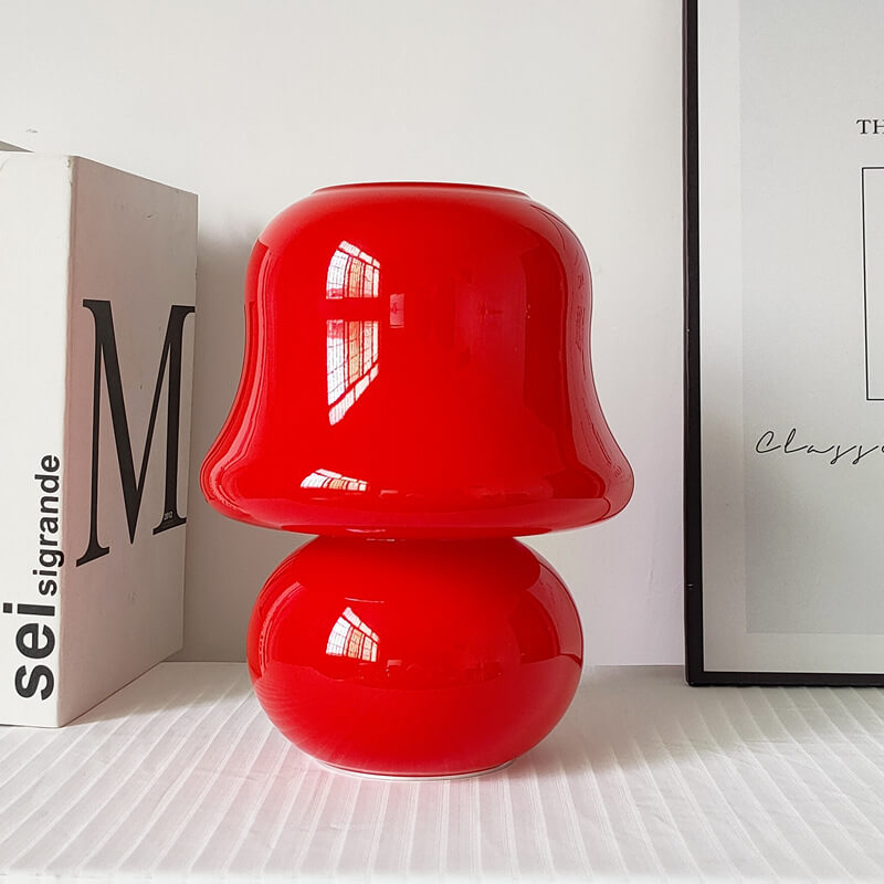 French Cream Handmade Glass Mushroom 1-Light Table Lamp Lumendat
