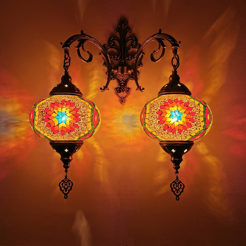 Tiffany Decorative Lantern Hardware Stained Glass 2-Light Wall Sconce Lamp Lumendat