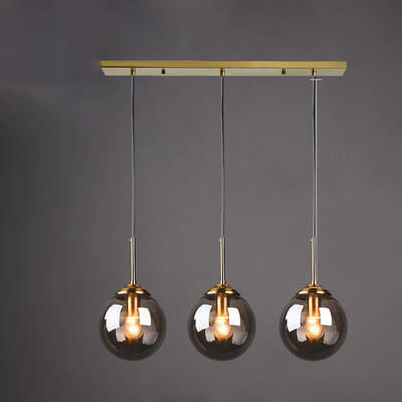 Contemporary Nordic Copper Spherical Glass Shade 1/3/5-light Island Light Chandelier for Dining Room