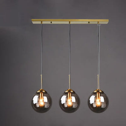 Contemporary Nordic Copper Spherical Glass Shade 1/3/5-light Island Light Chandelier for Dining Room