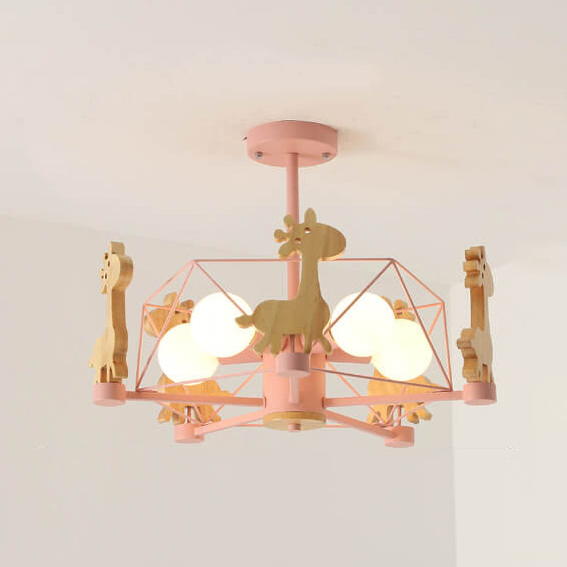 Scandinavian Modern Childlike Giraffe Diamond Pentagram Windmill Iron Wood Glass 4/5 Light Semi-Flush Mount Ceiling Light Lumendat