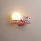 Contemporary Creative Kids Girls Unicorn Orb Resin Iron Glass 1-Light Wall Sconce Lamp For Bedroom Lumendat