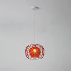 Modern Minimalist Weaving Hemp Ball Iron Drum 1-light Pendant Light for Living Room BulbSquare