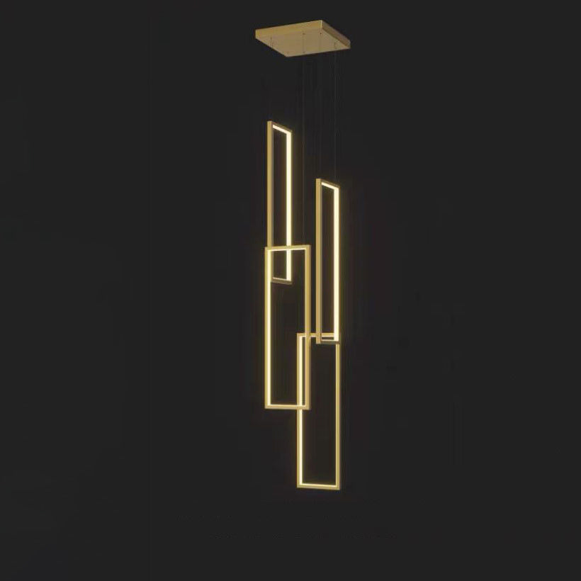 Modern Minimalist Iron Aluminum Silica Rectangular Square Ceiling Plate LED Chandelier for Stairway