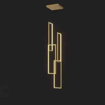 Modern Minimalist Iron Aluminum Silica Rectangular Square Ceiling Plate LED Chandelier for Stairway
