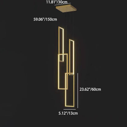 Modern Minimalist Iron Aluminum Silica Rectangular Square Ceiling Plate LED Chandelier for Stairway