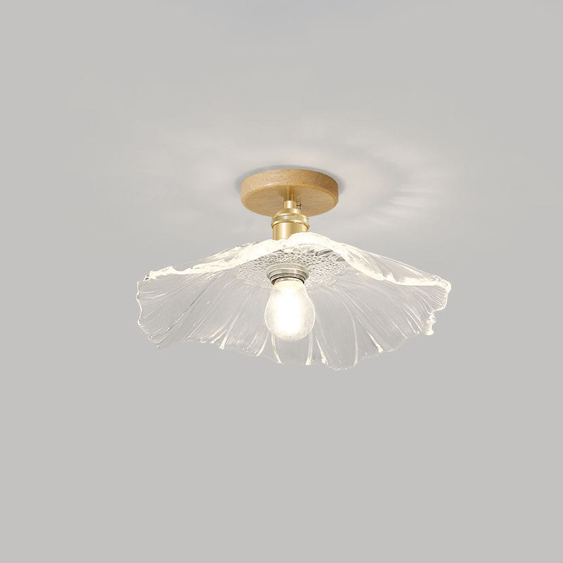 Modern Chinese Glass Iron Lotus Leaf 1-light Semi-flush Mount Ceiling Light for Living Room
