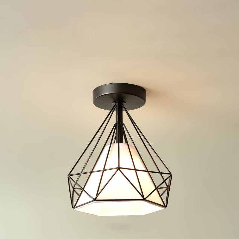 Scandinavian Modern Minimalist Iron Glass Ceramic Flower Diamond 1-Light Semi-Flush Mount Ceiling Light Lumendat