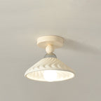 Contemporary Scandinavian Cream Ceramic Geometric Round Shade 1-Light Semi-Flush Mount Ceiling Light For Living Room