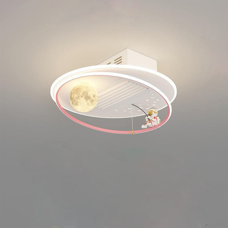 Lumendat Contemporary Creative Acrylic Astronaut Moon LED Kids Flush Mount Ceiling Invisible Bladeless Fan Light For Bedroom Lumendat