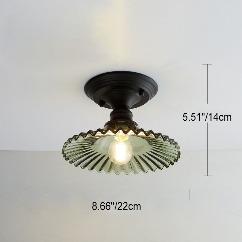 Nordic Vintage Glass Floral Round Geometry 1-Light Semi-Flush Mount Ceiling Light Lumendat