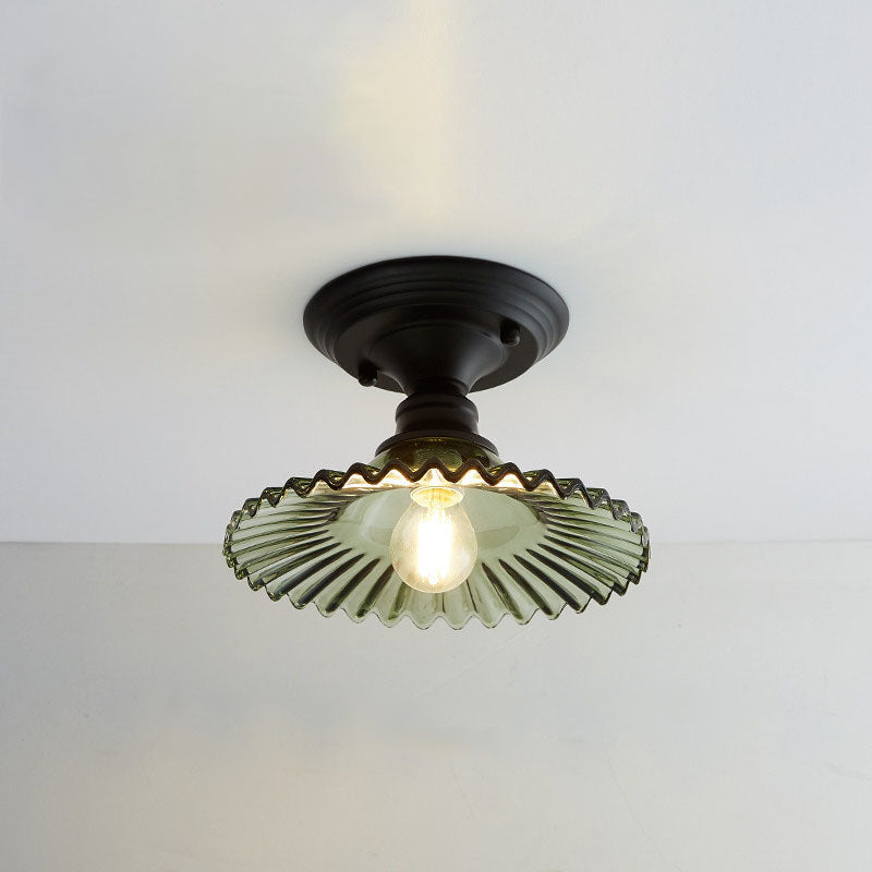 Nordic Vintage Glass Floral Round Geometry 1-Light Semi-Flush Mount Ceiling Light Lumendat