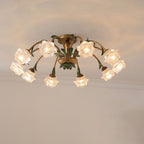 Traditional Rustic Floral Iron Glass 6/8/10 Light Semi-Flush Mount Ceiling Light For Living Room Lumendat