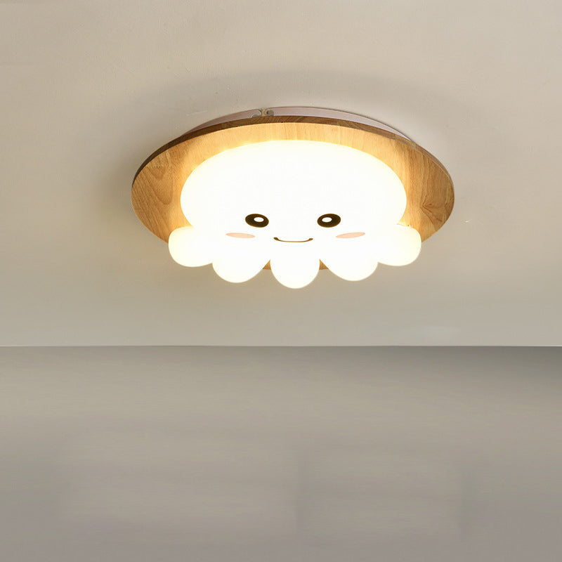 Lumendat Contemporary Creative Woodgrain Cartoon Octopus Moon Acrylic LED Kids Flush Mount Ceiling Light For Living Room Lumendat