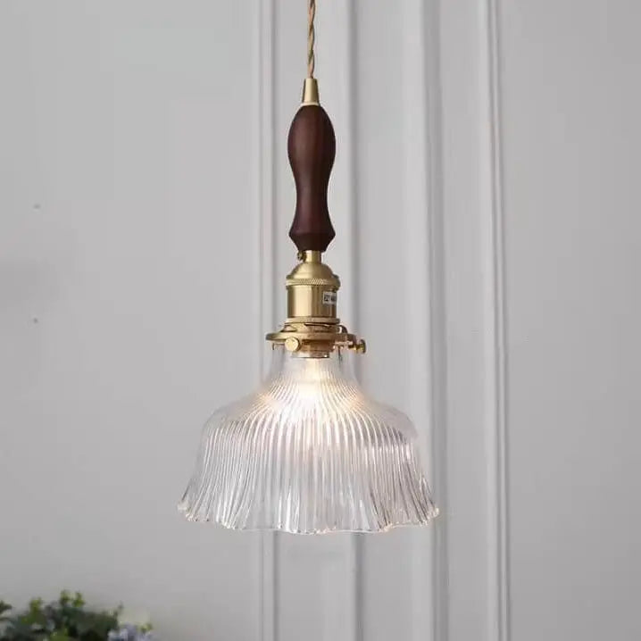 Nordic Modern Minimalist Flower Copper Walnut Glass 1-light Pendant Light Lumendat