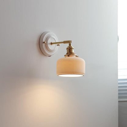Traditional Vintage Round Ceramic Brass 1-Light Wall Sconce Lamp for Living Room