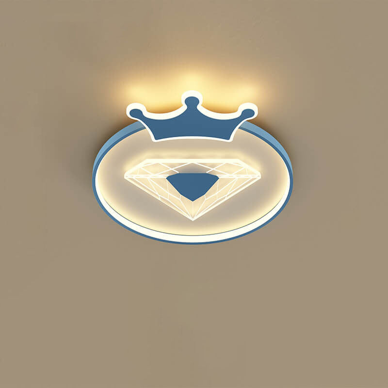 Lumendat Creative Simplicity Round Crown Diamond Acrylic Shade LED Kids Flush Mount Ceiling Light Lumendat