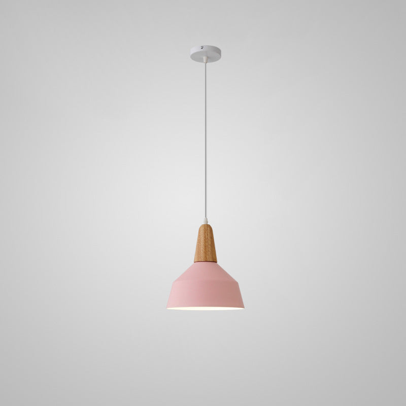 Nordic Minimalist Macaron Solid Color Aluminum Wood 1-light Pendant Light BulbSquare