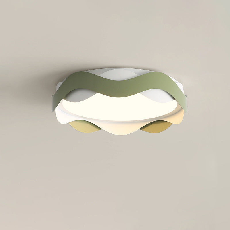 Contemporary Creative Cream Waves Round Acrylic Iron LED Flush Mount Ceiling Light for Living Room