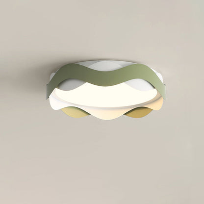 Contemporary Creative Cream Waves Round Acrylic Iron LED Flush Mount Ceiling Light for Living Room