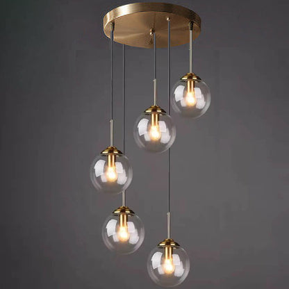 Contemporary Nordic Copper Spherical Glass Shade 1/3/5-light Island Light Chandelier for Dining Room