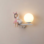 Contemporary Creative Kids Girls Unicorn Orb Resin Iron Glass 1-Light Wall Sconce Lamp For Bedroom Lumendat