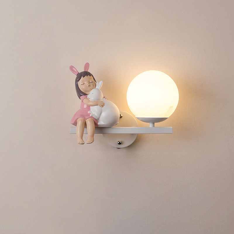 Contemporary Creative Kids Girls Unicorn Orb Resin Iron Glass 1-Light Wall Sconce Lamp For Bedroom Lumendat