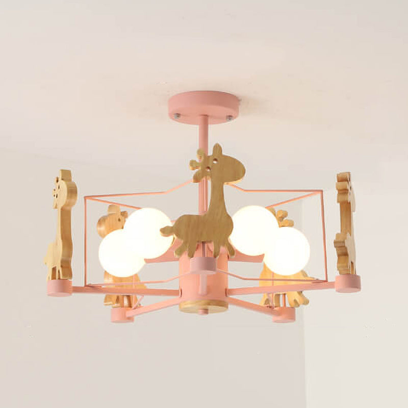 Scandinavian Modern Childlike Giraffe Diamond Pentagram Windmill Iron Wood Glass 4/5 Light Semi-Flush Mount Ceiling Light Lumendat