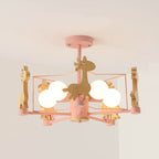 Scandinavian Modern Childlike Giraffe Diamond Pentagram Windmill Iron Wood Glass 4/5 Light Semi-Flush Mount Ceiling Light Lumendat