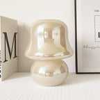 French Cream Handmade Glass Mushroom 1-Light Table Lamp Lumendat