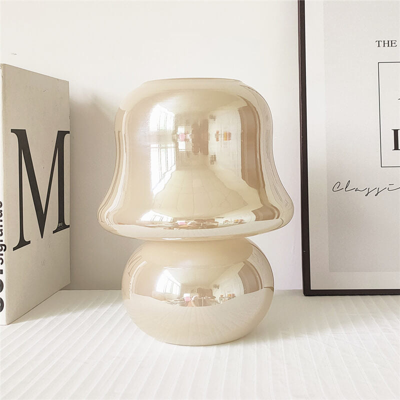 French Cream Handmade Glass Mushroom 1-Light Table Lamp Lumendat