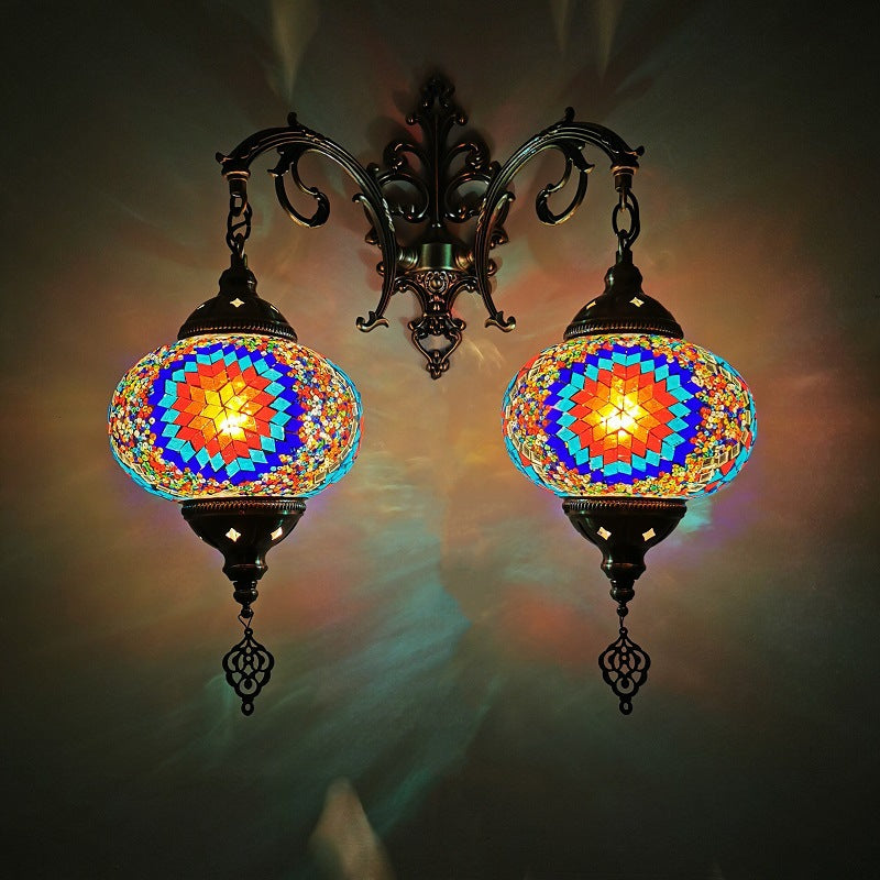 Tiffany Decorative Lantern Hardware Stained Glass 2-Light Wall Sconce Lamp Lumendat