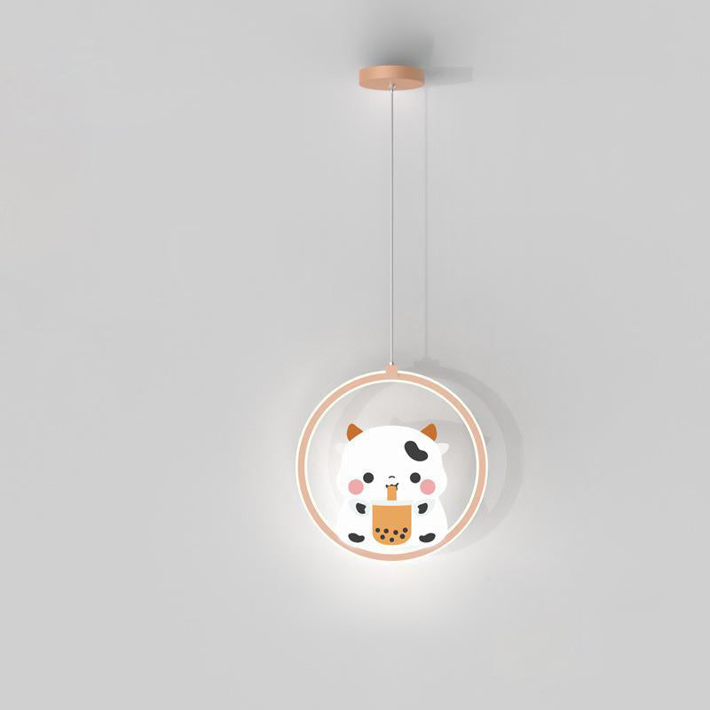 Lumendat Modern Simplicity Kids Aluminum Iron Acrylic Circle Bear Cow LED Pendant Light For Bedside Lumendat