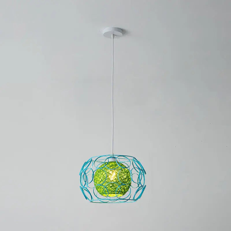 Modern Minimalist Weaving Hemp Ball Iron Drum 1-light Pendant Light for Living Room BulbSquare