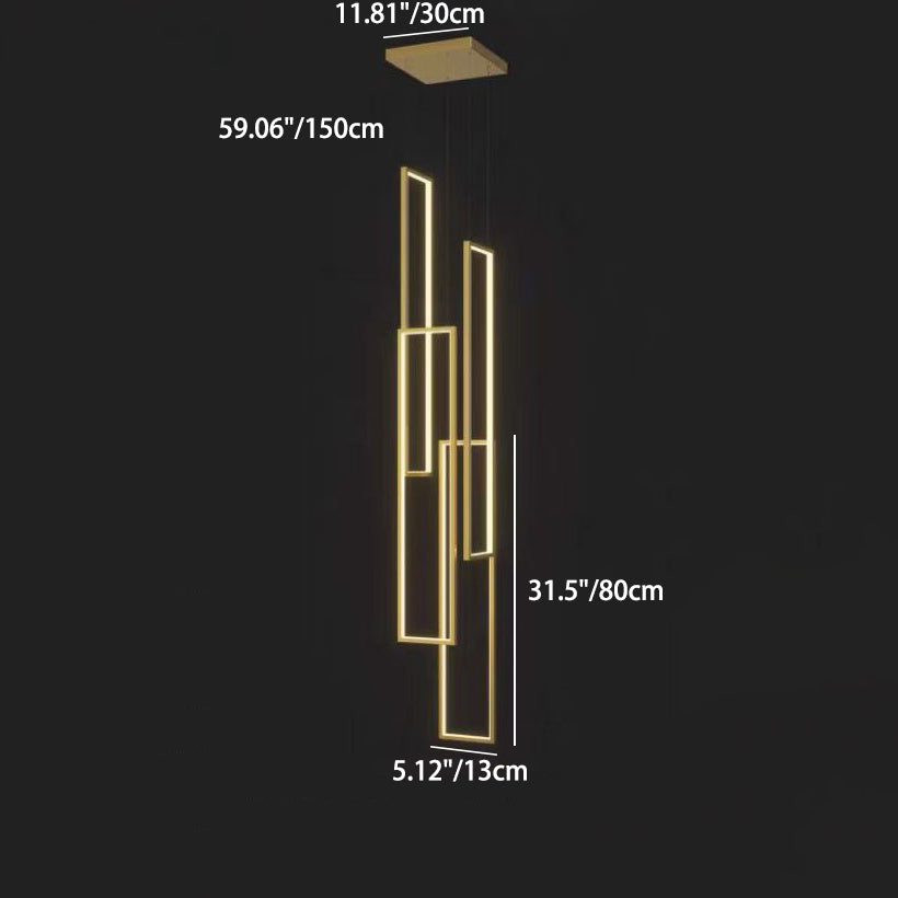Modern Minimalist Iron Aluminum Silica Rectangular Square Ceiling Plate LED Chandelier for Stairway