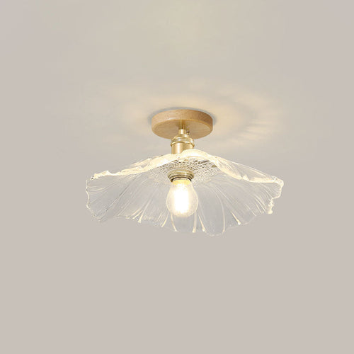 Modern Chinese Glass Iron Lotus Leaf 1-light Semi-flush Mount Ceiling Light for Living Room