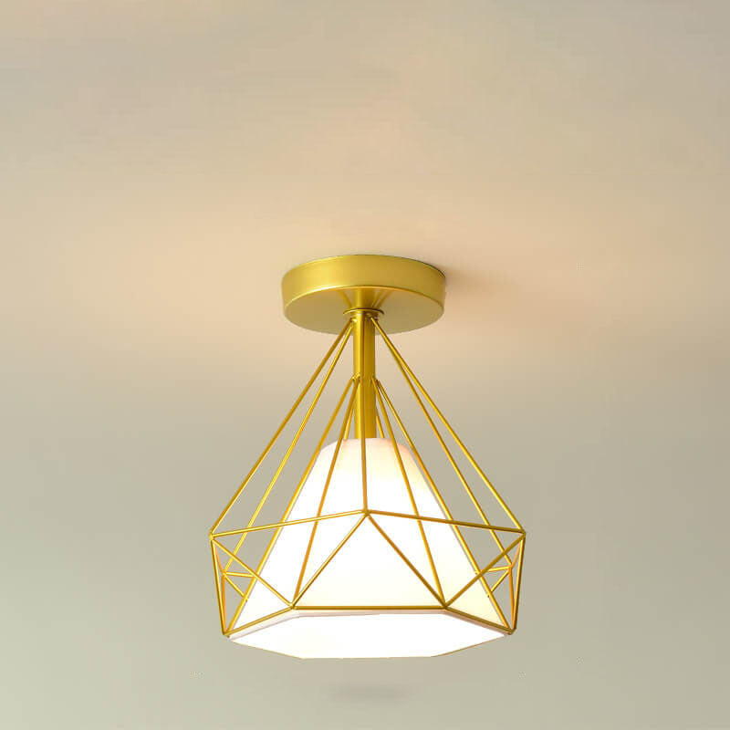 Scandinavian Modern Minimalist Iron Glass Ceramic Flower Diamond 1-Light Semi-Flush Mount Ceiling Light Lumendat