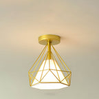 Scandinavian Modern Minimalist Iron Glass Ceramic Flower Diamond 1-Light Semi-Flush Mount Ceiling Light Lumendat