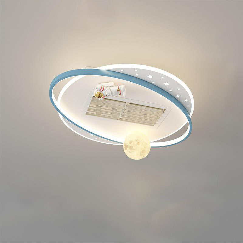 Lumendat Contemporary Creative Acrylic Astronaut Moon LED Kids Flush Mount Ceiling Invisible Bladeless Fan Light For Bedroom Lumendat