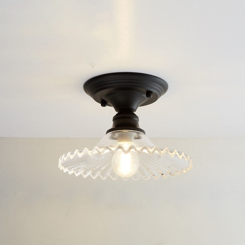 Nordic Vintage Glass Floral Round Geometry 1-Light Semi-Flush Mount Ceiling Light Lumendat