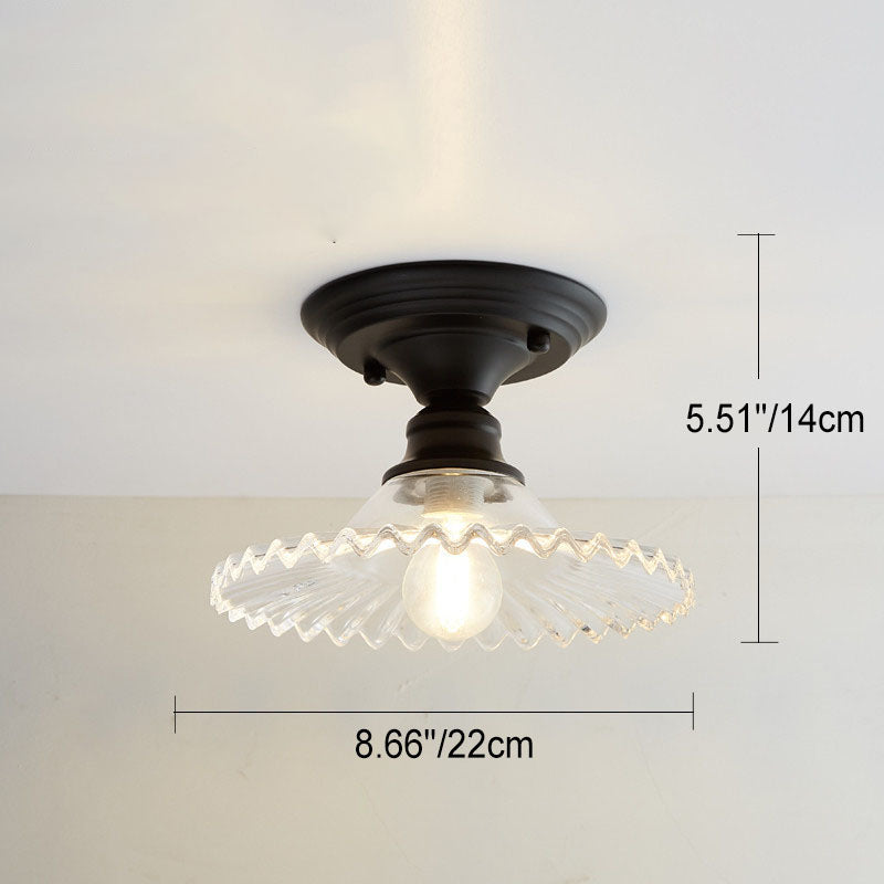 Nordic Vintage Glass Floral Round Geometry 1-Light Semi-Flush Mount Ceiling Light Lumendat